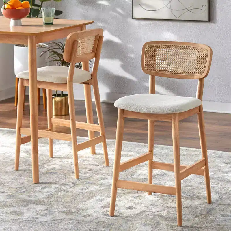 Buylateral 3pc Newington Cane Counter Height Dining Set Light Oak Finish/Beige