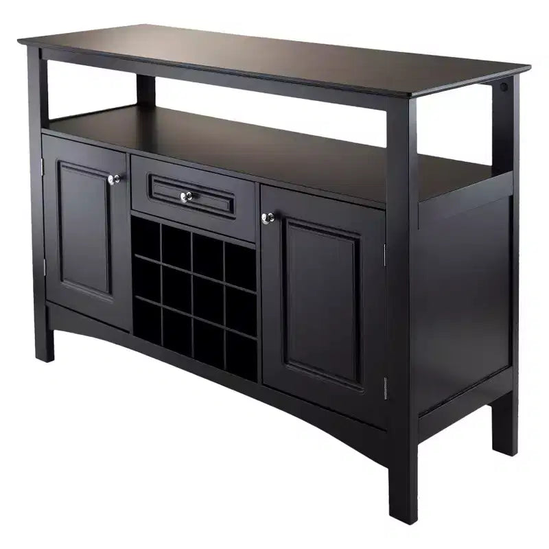 Winsome Jasper Buffet Wood/Black : Modern Credenza Console, 2 Fixed Shelves, 1 Drawer, Holds 12 Bottles