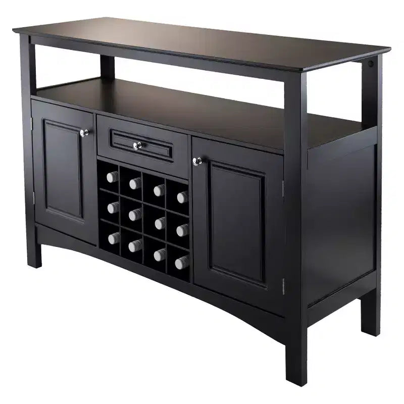 Winsome Jasper Buffet Wood/Black : Modern Credenza Console, 2 Fixed Shelves, 1 Drawer, Holds 12 Bottles