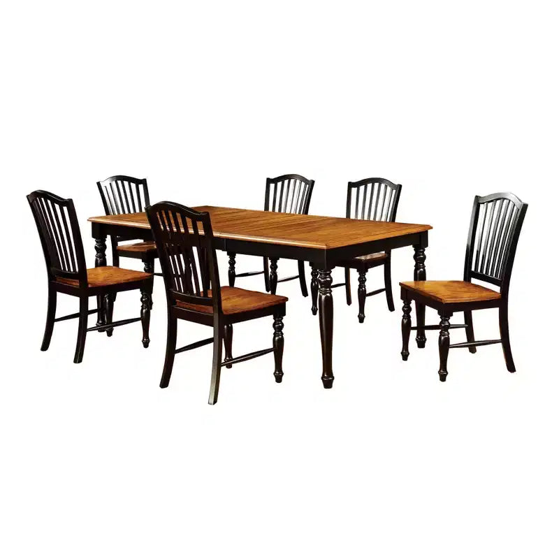 HOMES: Inside + Out Jameson Country Style Extendable Dining Table Black/Oak: Seats 8, Turned Leg