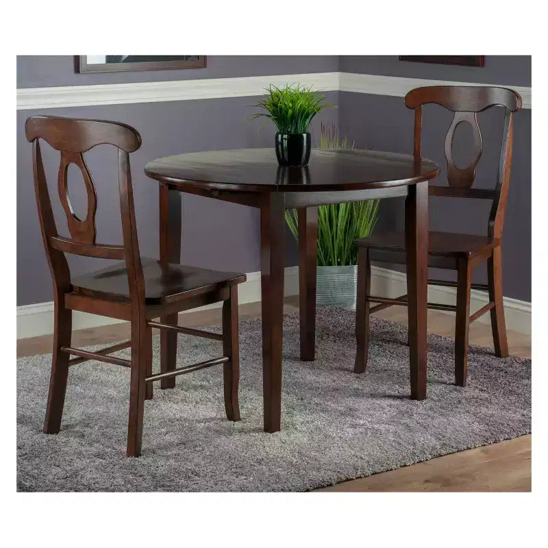 3pc Clayton Drop Leaf Dining Sets with 2 Keyhole Back Chairs Walnut - Winsome: Compact Breakfast Table for Small Spaces