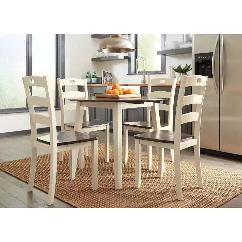 Woodanville Dining Room Table Cream/Brown - Signature Design by Ashley: Modern Round Table for 4, Two-Tone Veneer