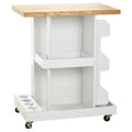 Buylateral Hampton Kitchen Cart White: Rubberwood Top, Modern Design, Space Saver, Stemware Rack