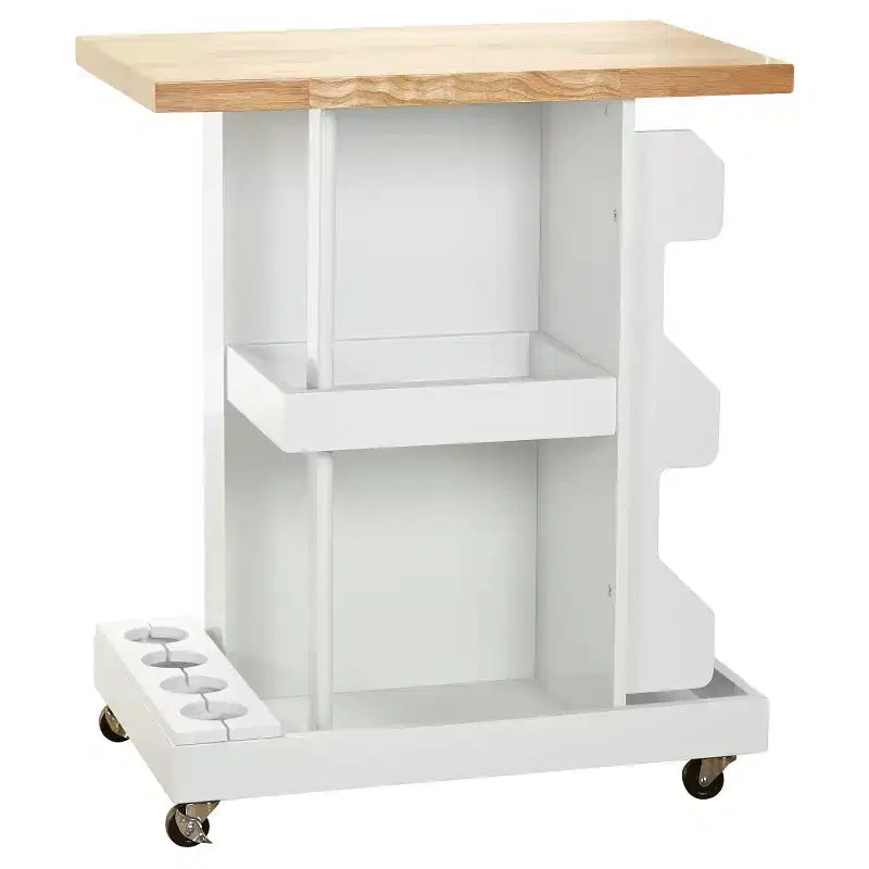 Buylateral Hampton Kitchen Cart White: Rubberwood Top, Modern Design, Space Saver, Stemware Rack