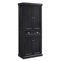 Crosley Seaside Kitchen Pantry Distressed Black: Traditional Style, 4-Door Hutch, 6 Shelves, Wood Veneer