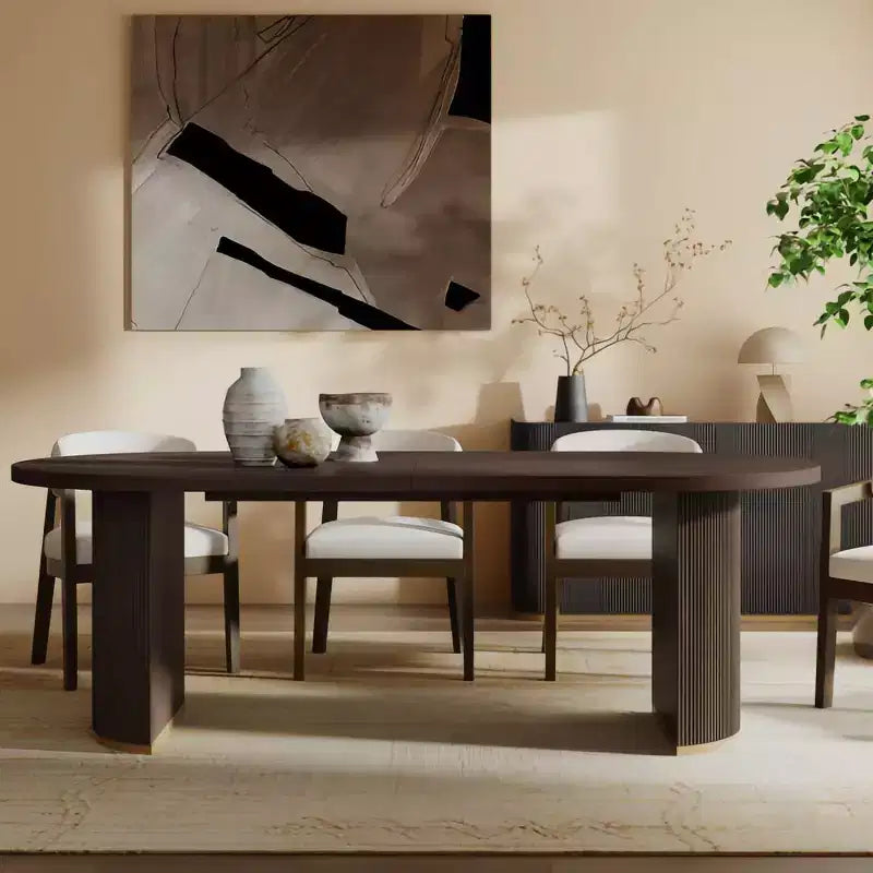 Christopher Knight Home Damian 88" Modern Minimalist Oval 6 Seater Dining Table with Double Pedestal Base Espresso