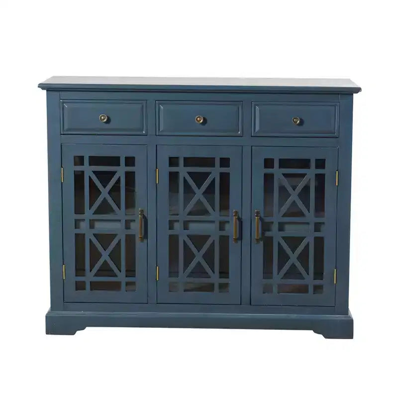 Stylecraft Archer Ridge Sideboard Dark Blue: Nautical Coastal Beach Style, Glass Doors, Fixed Shelves, No Assembly Required