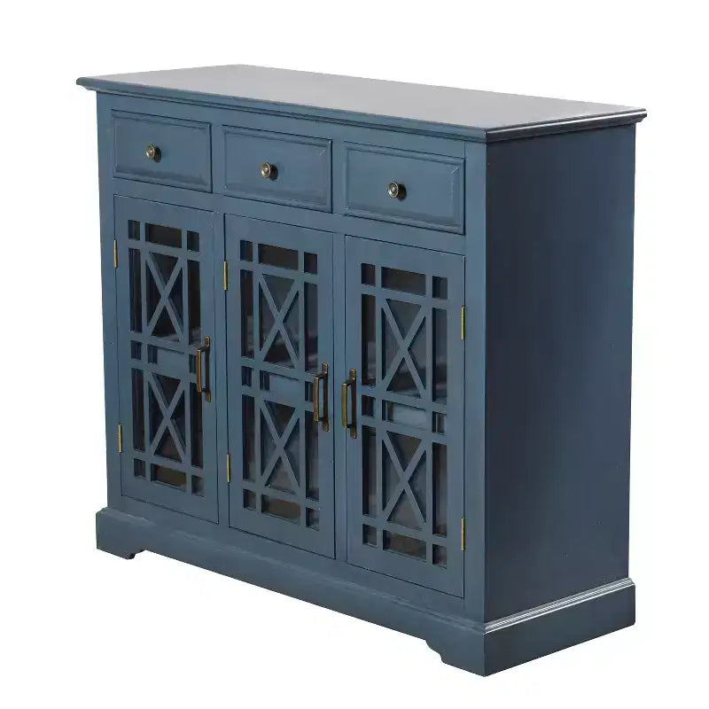 Stylecraft Archer Ridge Sideboard Dark Blue: Nautical Coastal Beach Style, Glass Doors, Fixed Shelves, No Assembly Required