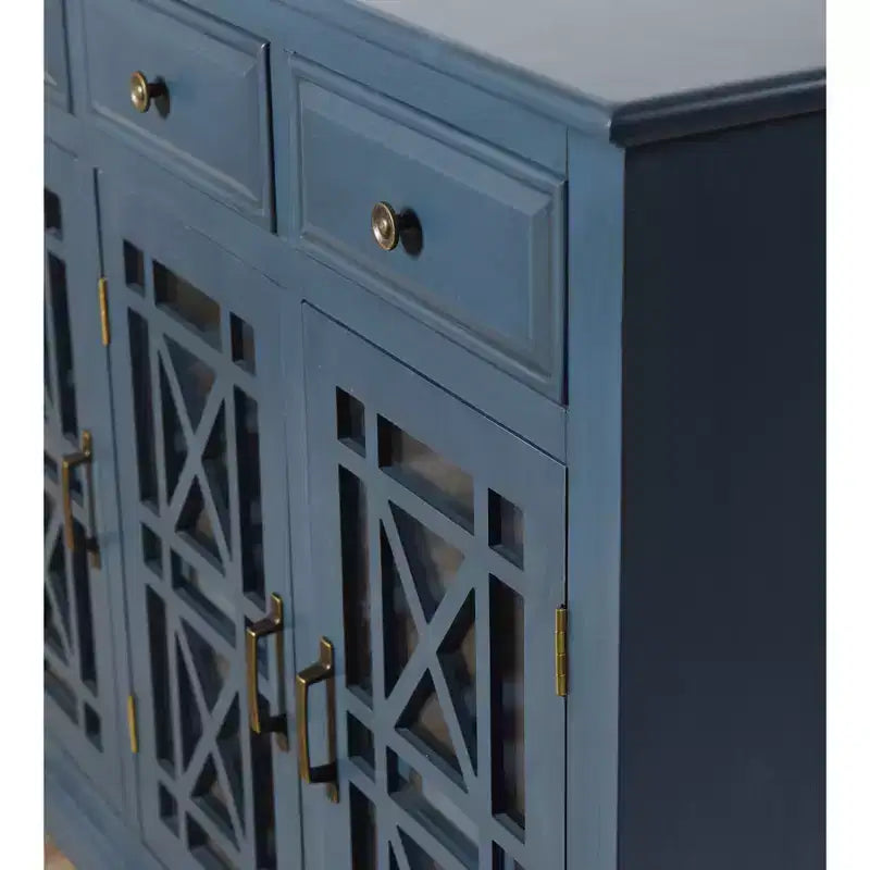 Stylecraft Archer Ridge Sideboard Dark Blue: Nautical Coastal Beach Style, Glass Doors, Fixed Shelves, No Assembly Required