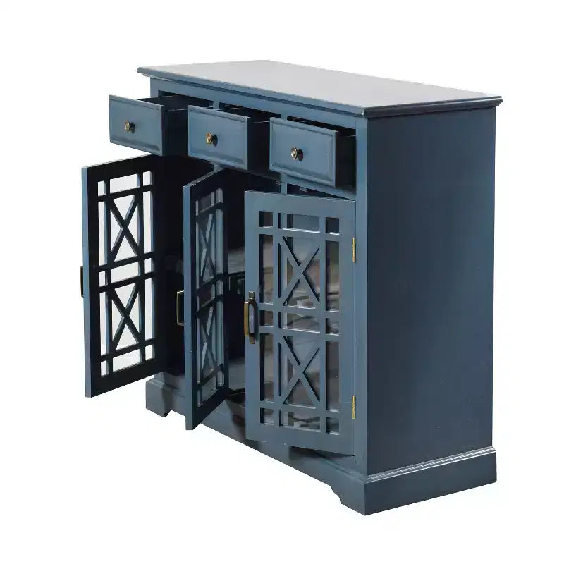 Stylecraft Archer Ridge Sideboard Dark Blue: Nautical Coastal Beach Style, Glass Doors, Fixed Shelves, No Assembly Required