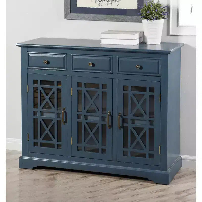 Stylecraft Archer Ridge Sideboard Dark Blue: Nautical Coastal Beach Style, Glass Doors, Fixed Shelves, No Assembly Required