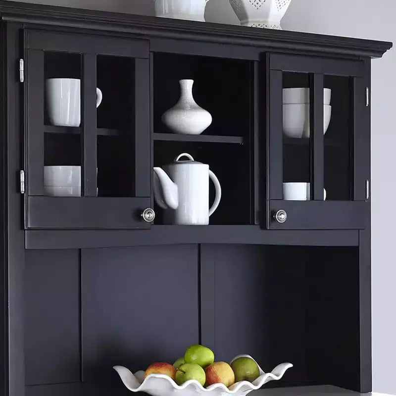 72.25" Sideboard Buffet Servers with Stainless Top and Hutch Black - Home Styles