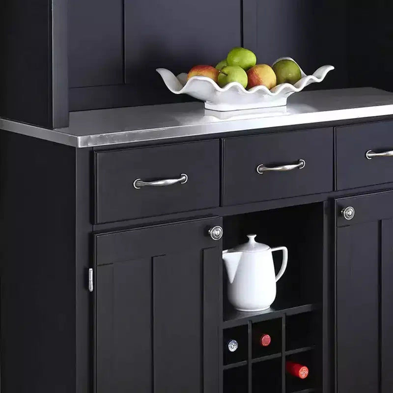 72.25" Sideboard Buffet Servers with Stainless Top and Hutch Black - Home Styles