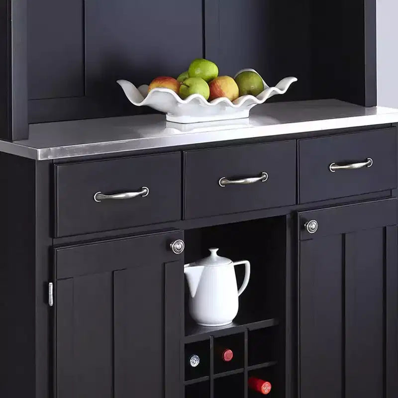 72.25" Sideboard Buffet Servers with Stainless Top and Hutch Black - Home Styles