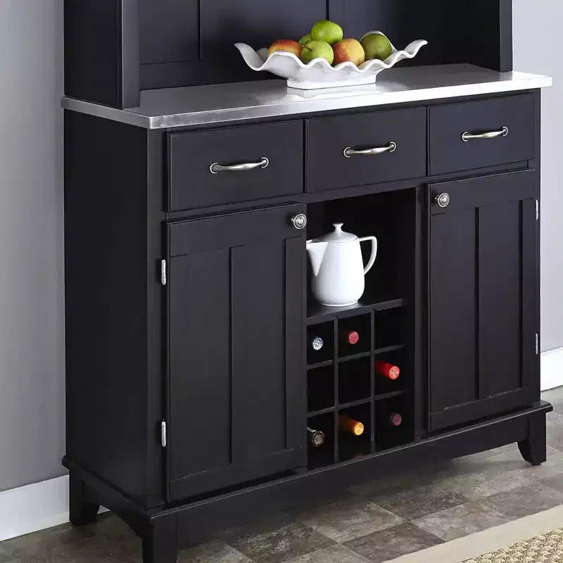 72.25" Sideboard Buffet Servers with Stainless Top and Hutch Black - Home Styles
