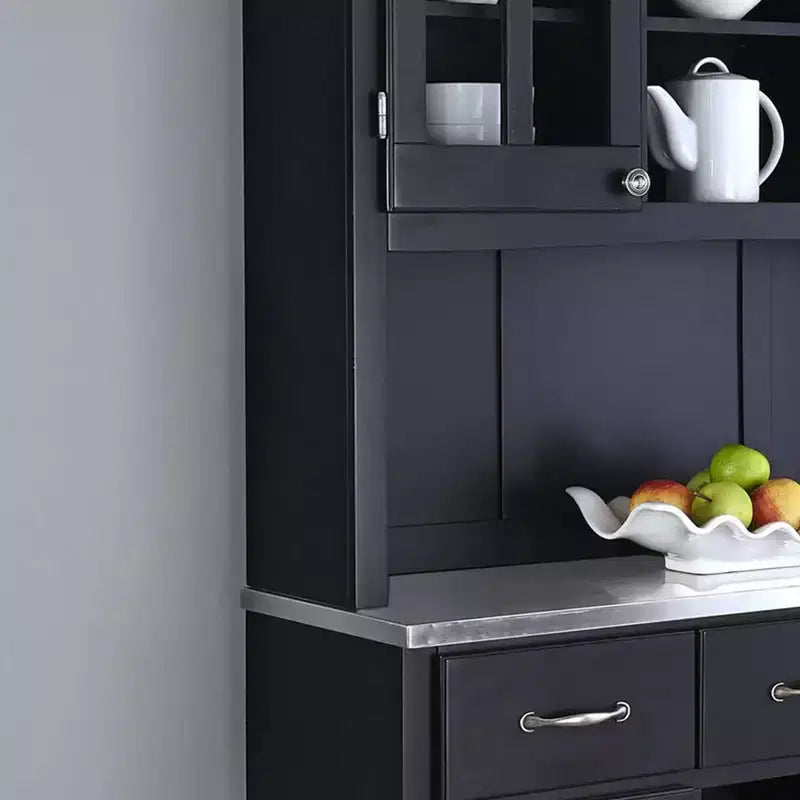 72.25" Sideboard Buffet Servers with Stainless Top and Hutch Black - Home Styles