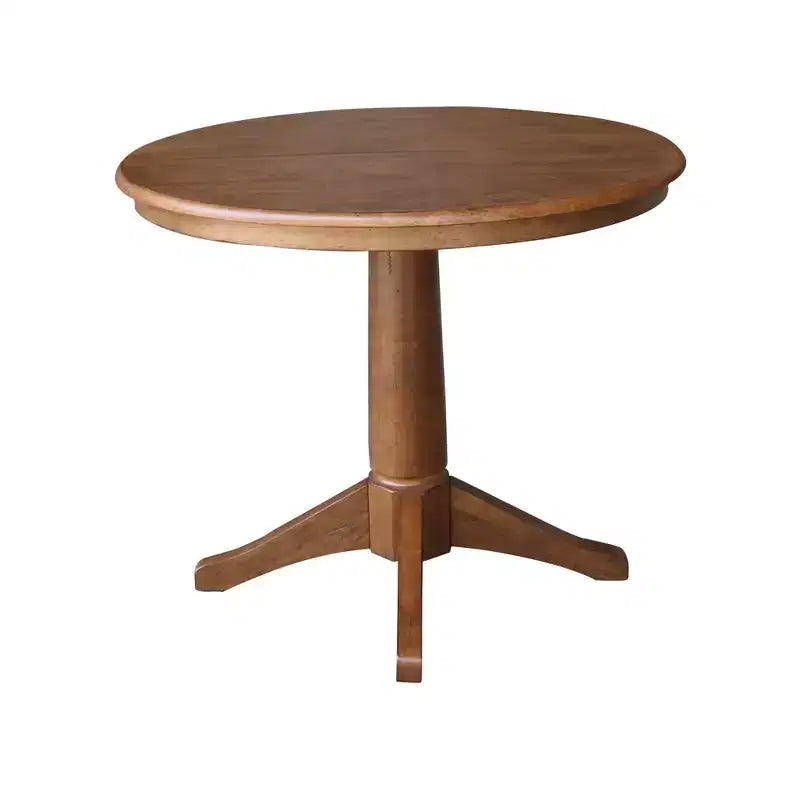 30.1" Lillian Round Top Pedestal Extendable Dining Table with 12" Drop Leaf Distressed Oak - International Concepts: Solid Wood, Mid-Century