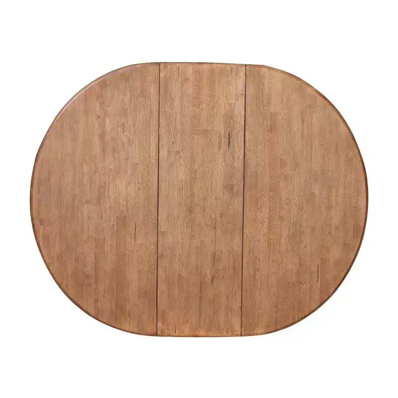30.1" Lillian Round Top Pedestal Extendable Dining Table with 12" Drop Leaf Distressed Oak - International Concepts: Solid Wood, Mid-Century