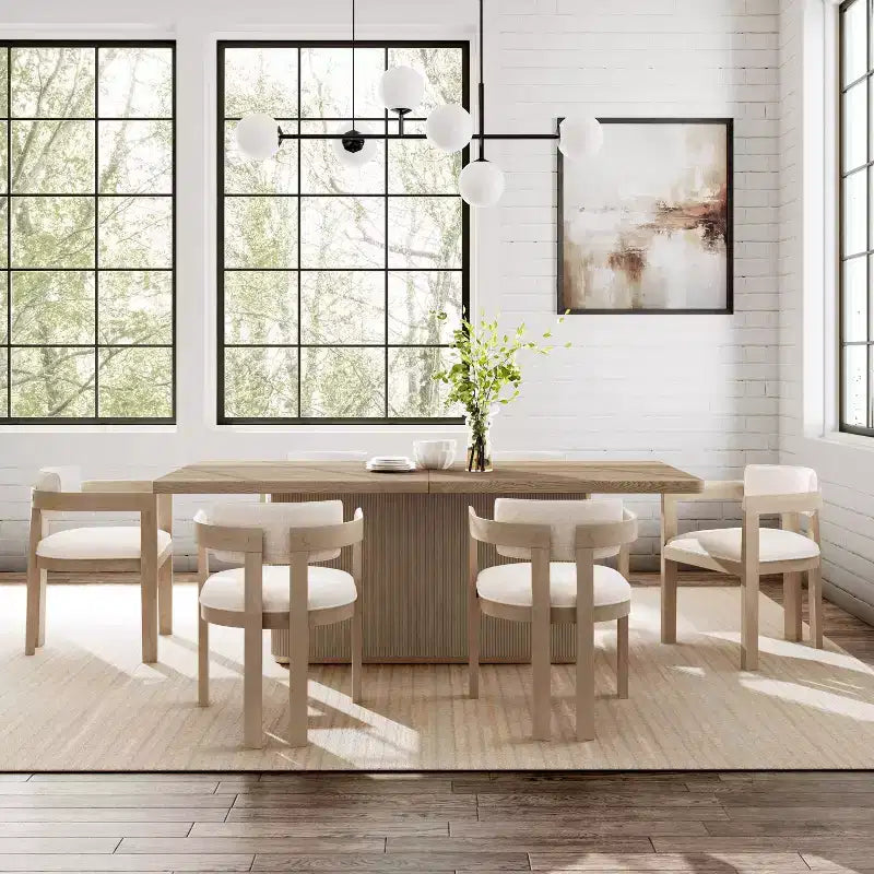 Christopher Knight Home Bentley Farmhouse 7pc Dining Set with Rubberwood Upholstered Chairs Natural Ash/Beige