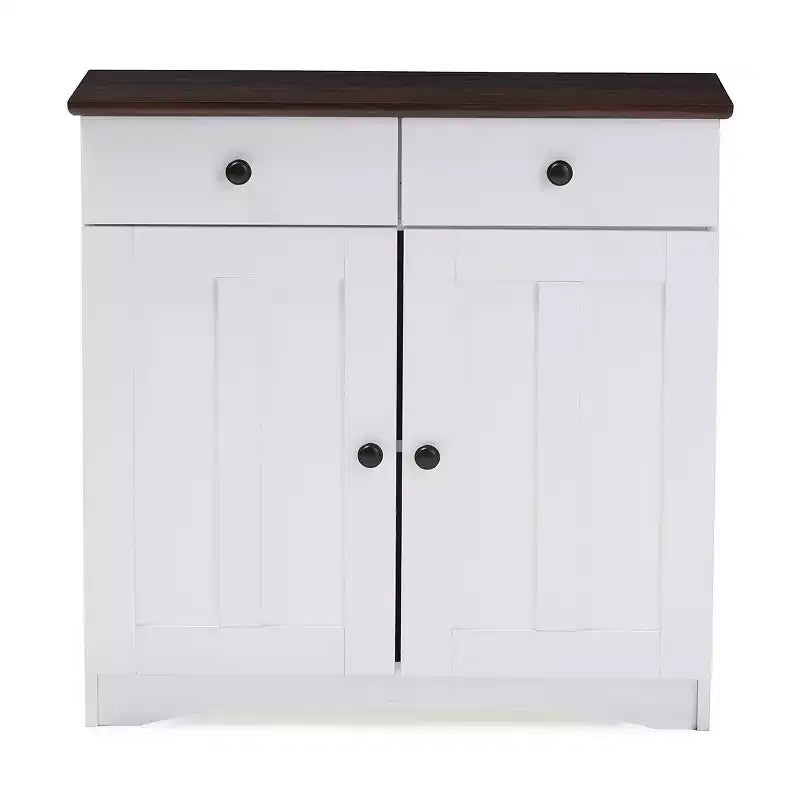 Lauren TwoTone and Buffet Kitchen Cabinet with Two Doors and Two Drawers White/Dark Brown - Baxton Studio: Engineered Wood, Modern Style
