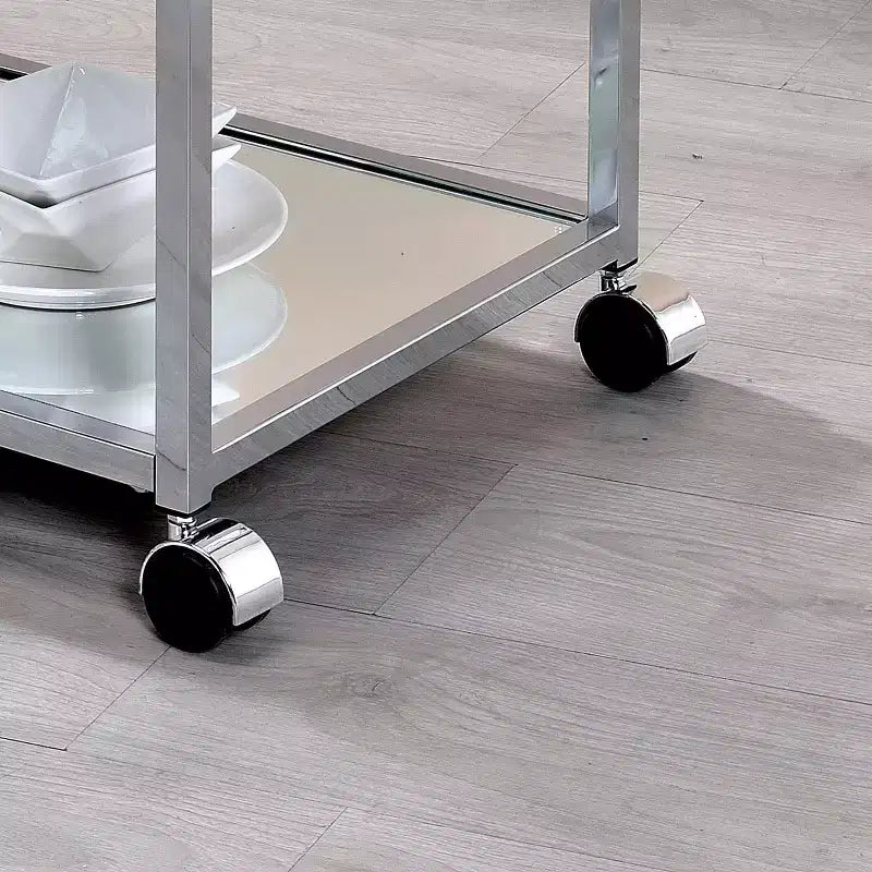 24/7 Shop At Home Kayla Cart Chrome: Tempered Glass Shelves, Wine & Stemware Racks, Rolling Design