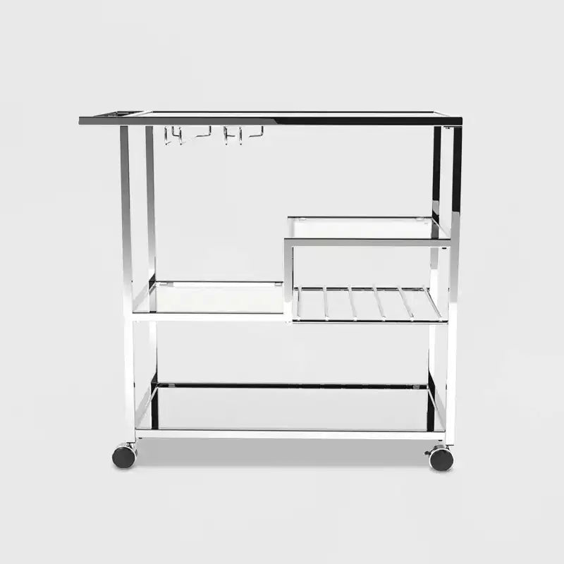24/7 Shop At Home Kayla Cart Chrome: Tempered Glass Shelves, Wine & Stemware Racks, Rolling Design