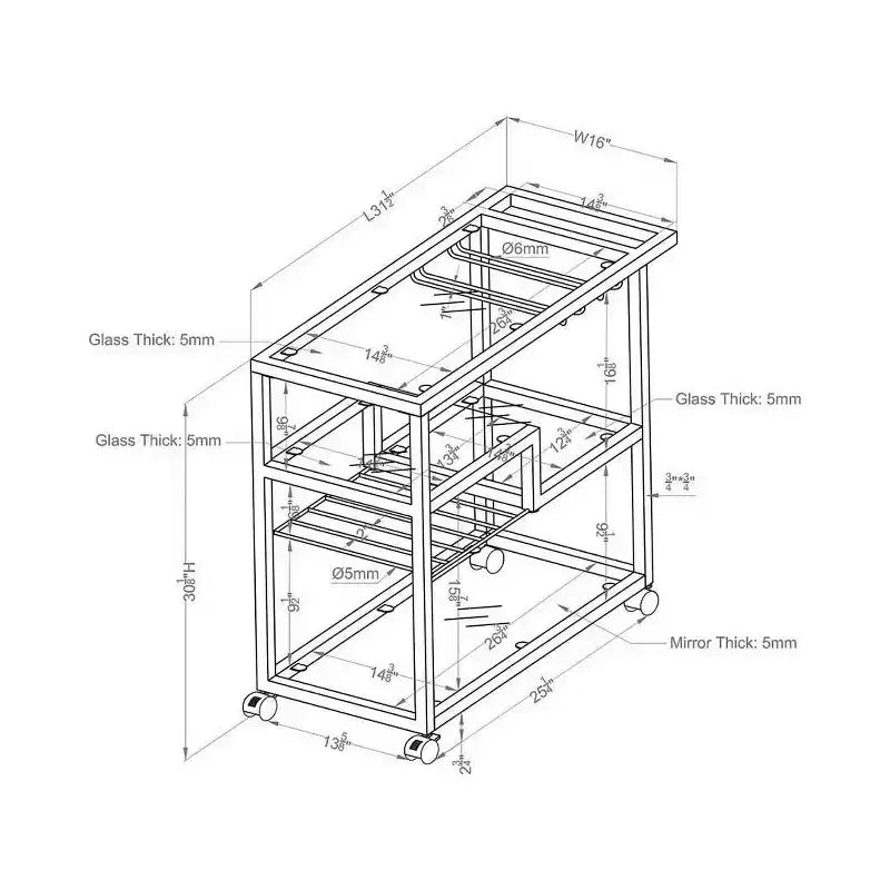 24/7 Shop At Home Kayla Cart Chrome: Tempered Glass Shelves, Wine & Stemware Racks, Rolling Design