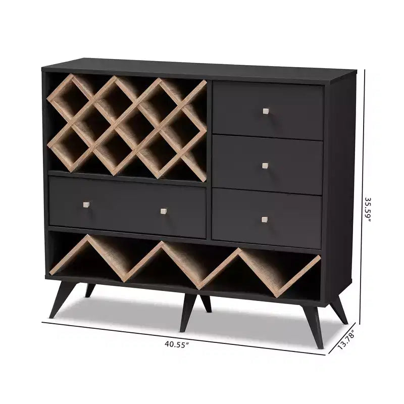 Savino and Oak Finished Wood Wine Cabinet Gray/Brown - BaxtonStudio