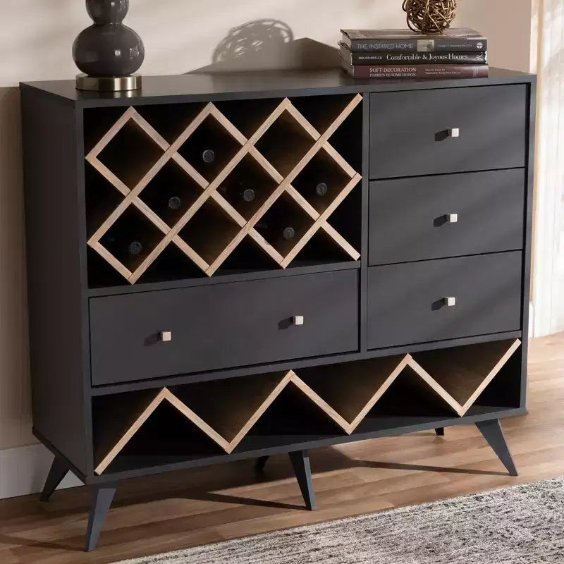 Savino and Oak Finished Wood Wine Cabinet Gray/Brown - BaxtonStudio