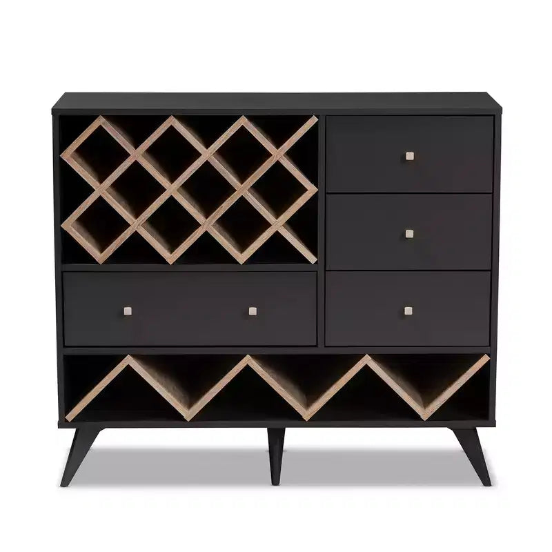 Savino and Oak Finished Wood Wine Cabinet Gray/Brown - BaxtonStudio