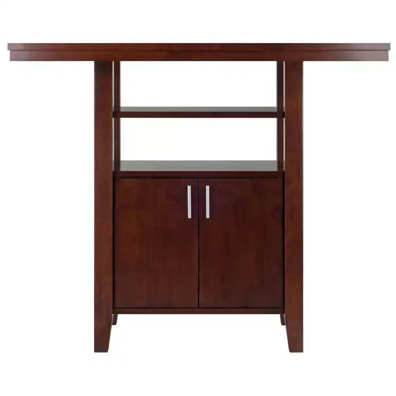 Albany High Table with Cabinet Walnut - Winsome: Kitchen Counter with Shelves, 4-Point Leg