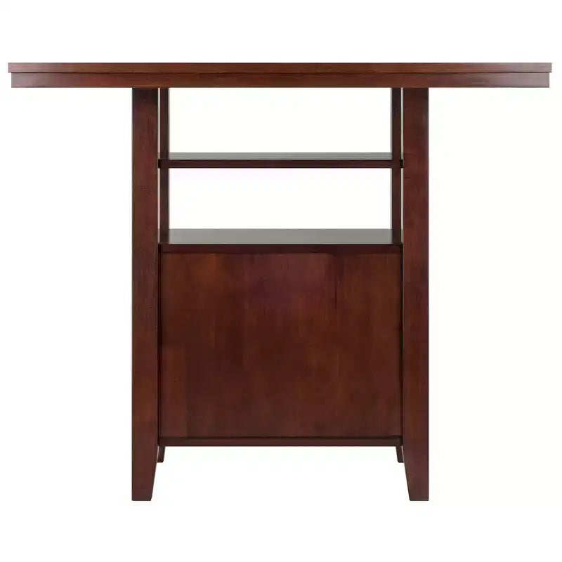 Albany High Table with Cabinet Walnut - Winsome: Kitchen Counter with Shelves, 4-Point Leg