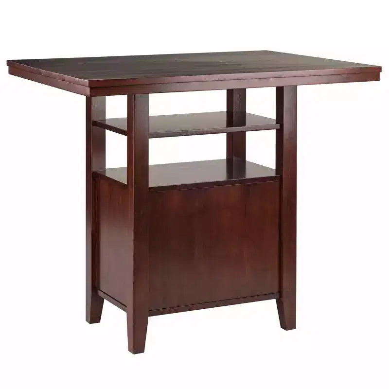 Albany High Table with Cabinet Walnut - Winsome: Kitchen Counter with Shelves, 4-Point Leg