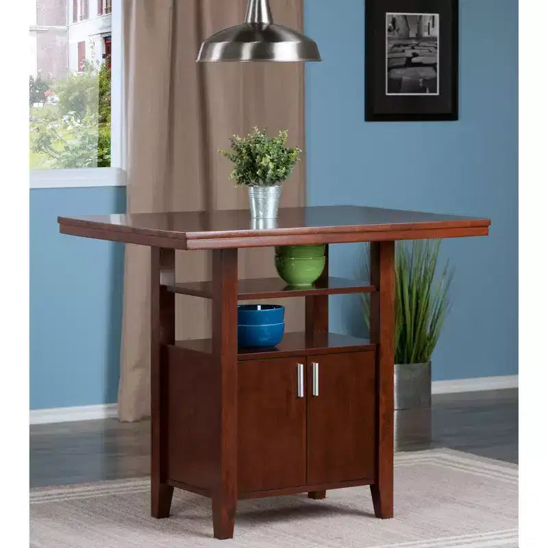 Albany High Table with Cabinet Walnut - Winsome: Kitchen Counter with Shelves, 4-Point Leg
