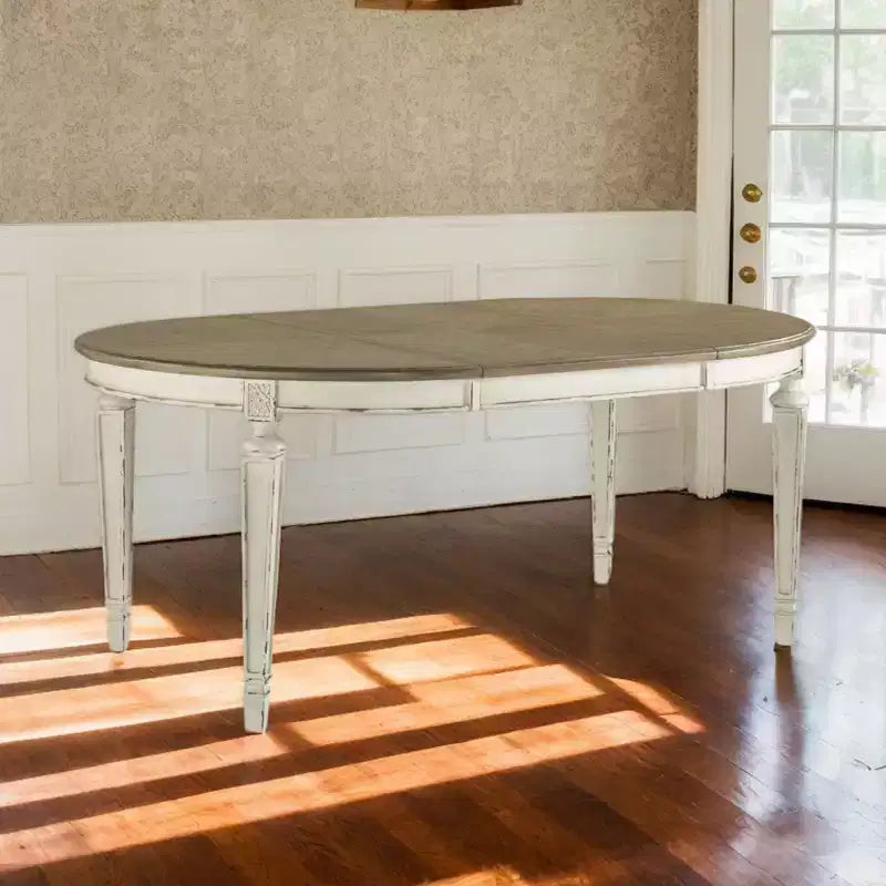 Realyn Oval Extendable Dining Table Chipped - Signature Design by Ashley: Two-Tone Farmhouse Style, Seats 6, Removable Leaf