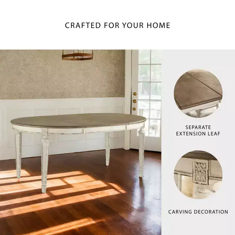 Realyn Oval Extendable Dining Table Chipped - Signature Design by Ashley: Two-Tone Farmhouse Style, Seats 6, Removable Leaf