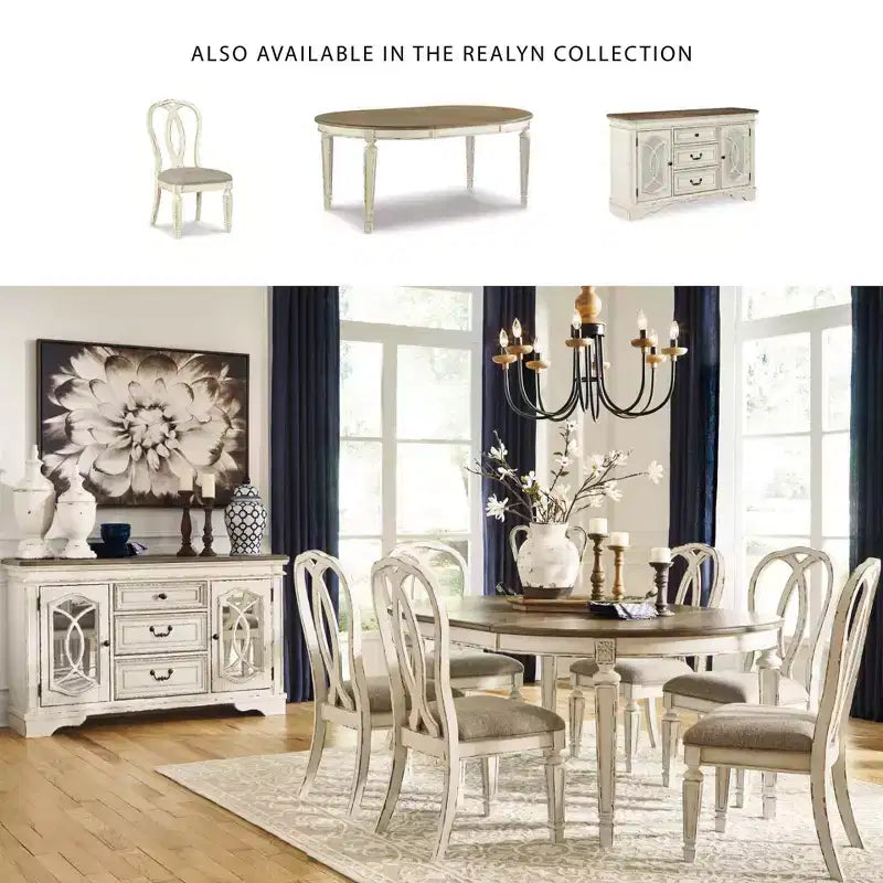 Realyn Oval Extendable Dining Table Chipped - Signature Design by Ashley: Two-Tone Farmhouse Style, Seats 6, Removable Leaf