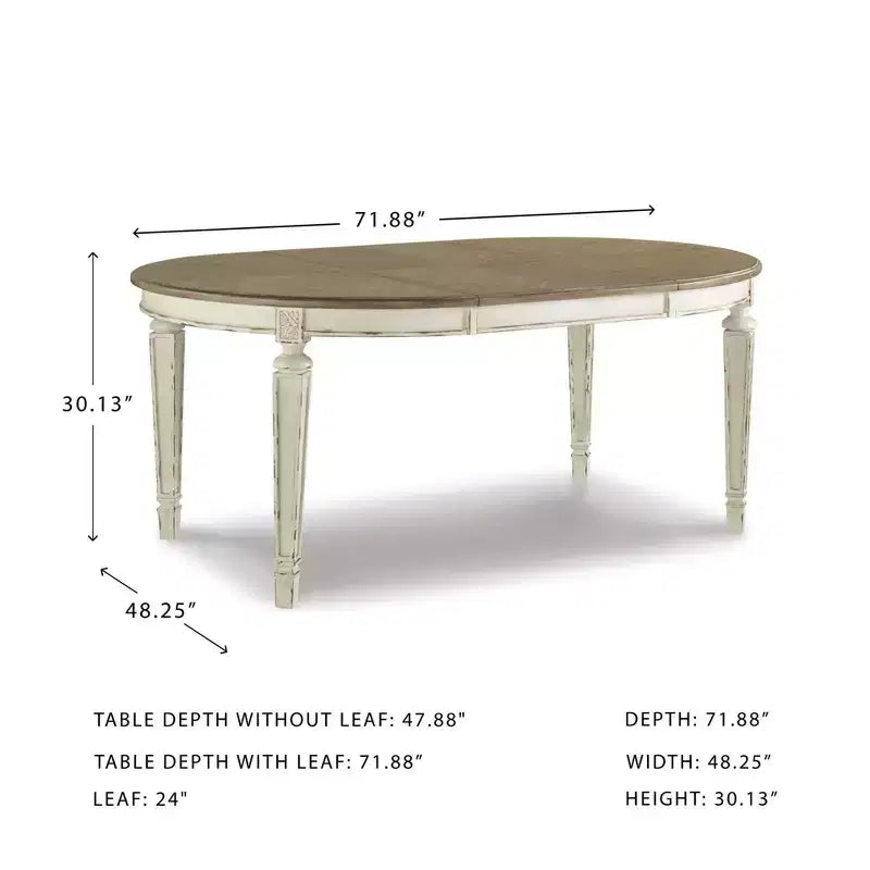 Realyn Oval Extendable Dining Table Chipped - Signature Design by Ashley: Two-Tone Farmhouse Style, Seats 6, Removable Leaf