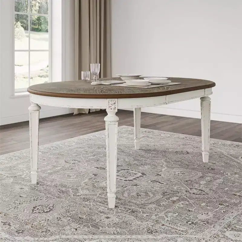 Realyn Oval Extendable Dining Table Chipped - Signature Design by Ashley: Two-Tone Farmhouse Style, Seats 6, Removable Leaf