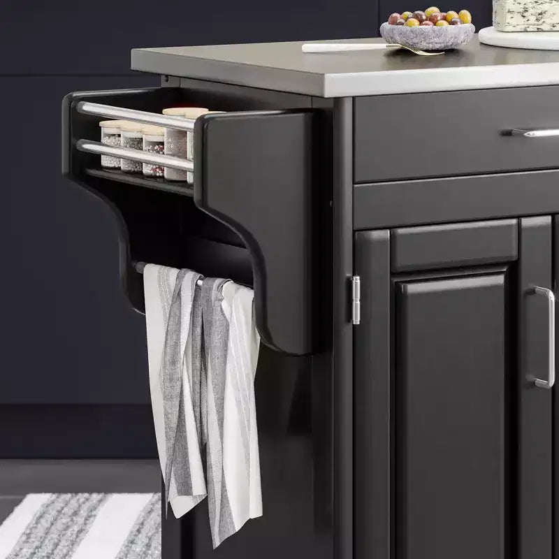34.75" Kitchen Carts And Islands with Stainless Top Black/Silver - Home Styles: Mobile Storage, Spice Rack, Towel Bars