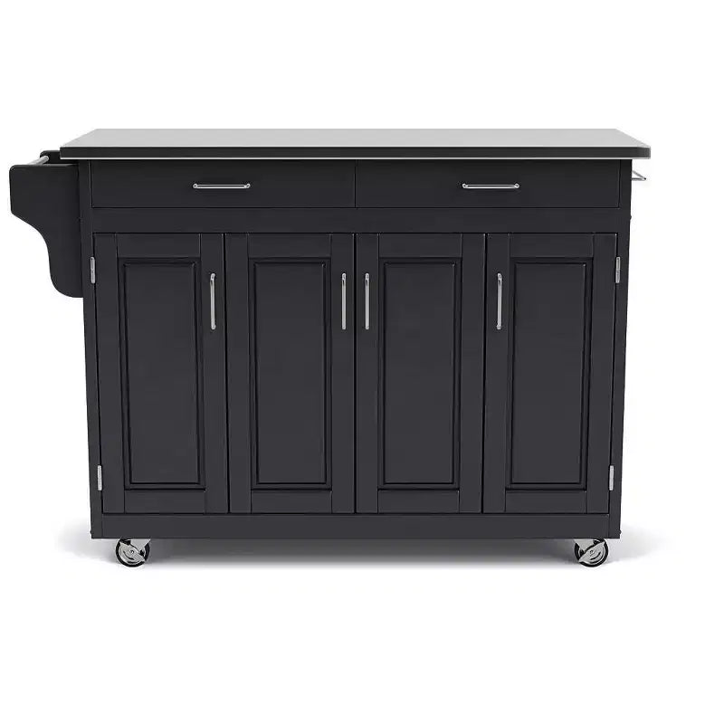 34.75" Kitchen Carts And Islands with Stainless Top Black/Silver - Home Styles: Mobile Storage, Spice Rack, Towel Bars