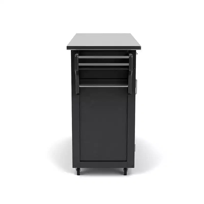 34.75" Kitchen Carts And Islands with Stainless Top Black/Silver - Home Styles: Mobile Storage, Spice Rack, Towel Bars