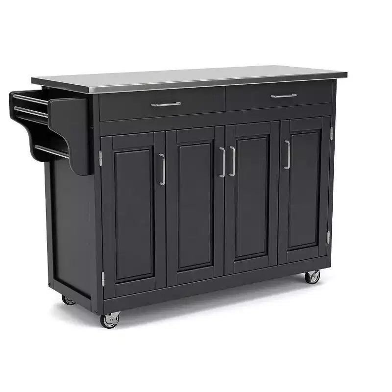 34.75" Kitchen Carts And Islands with Stainless Top Black/Silver - Home Styles: Mobile Storage, Spice Rack, Towel Bars