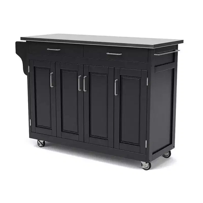 34.75" Kitchen Carts And Islands with Stainless Top Black/Silver - Home Styles: Mobile Storage, Spice Rack, Towel Bars