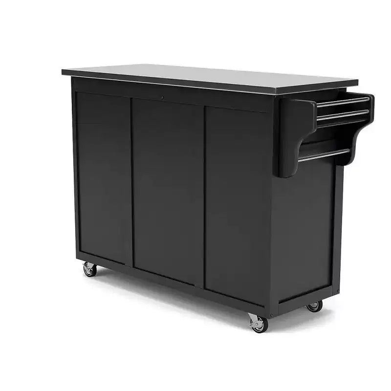 34.75" Kitchen Carts And Islands with Stainless Top Black/Silver - Home Styles: Mobile Storage, Spice Rack, Towel Bars