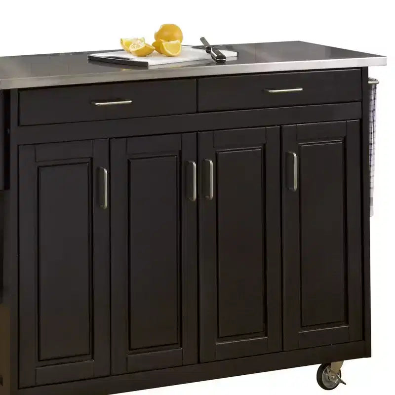 34.75" Kitchen Carts And Islands with Stainless Top Black/Silver - Home Styles: Mobile Storage, Spice Rack, Towel Bars
