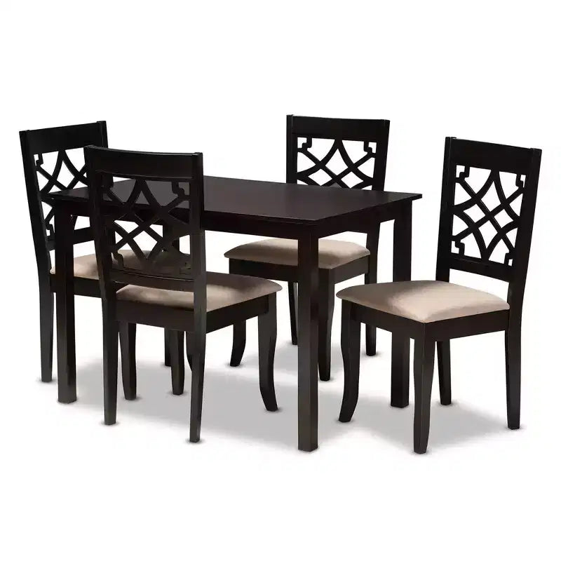 Mael Espresso Wood Dining Set Sand - Baxton Studio
