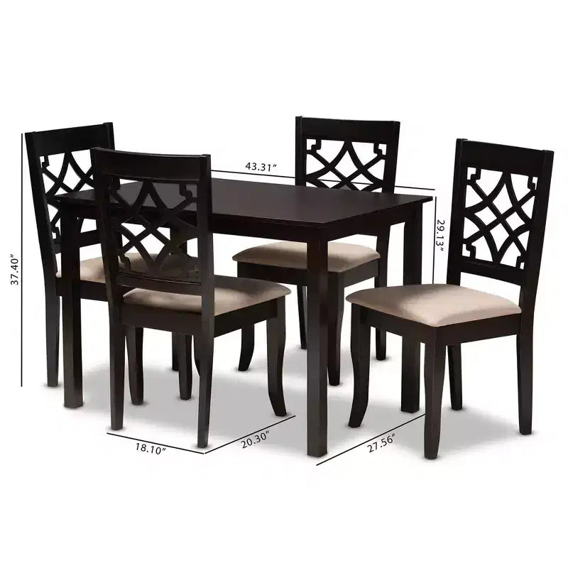 Mael Espresso Wood Dining Set Sand - Baxton Studio