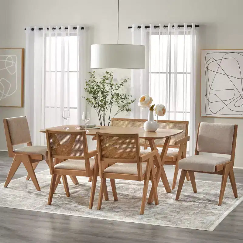 Table à manger rectangulaire en bois massif chêne clair Lifestorey Baywood, style milieu de siècle