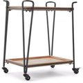 ClickDecor Cooper Bar Cart Black: Rubberwood Surface, Metal Frame, 2-Tier Beverage Serving Cart with Wheels